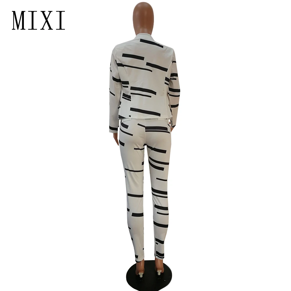 MIXI Spring Women Two Piece Set Printed Jumpsuit Casual Work Office Ladies Long Sleeve Overalls Elegant Jumpsuit Bodycon Rompers