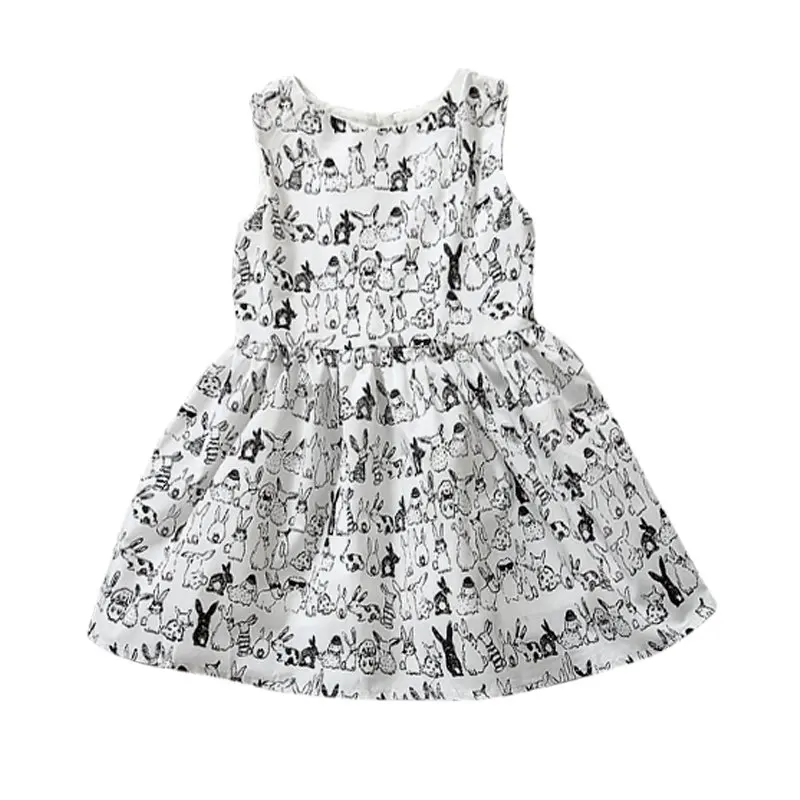

Baby Girl Sleeveless Cartoon Dress Infant White Bunny Rabbit Print Ball Gown Tutu Dress Casual Kids Easter Clothes Hot
