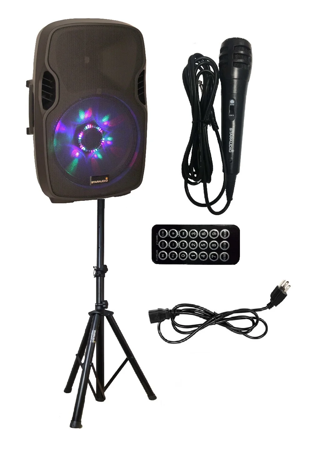 

STARAUDIO 15" 2500W Pro Powered/Active PA DJ USB SD BT FM LED RGB Light Stage Speaker W/ 1Stand 1 Wired Microphone SPW-15RGB
