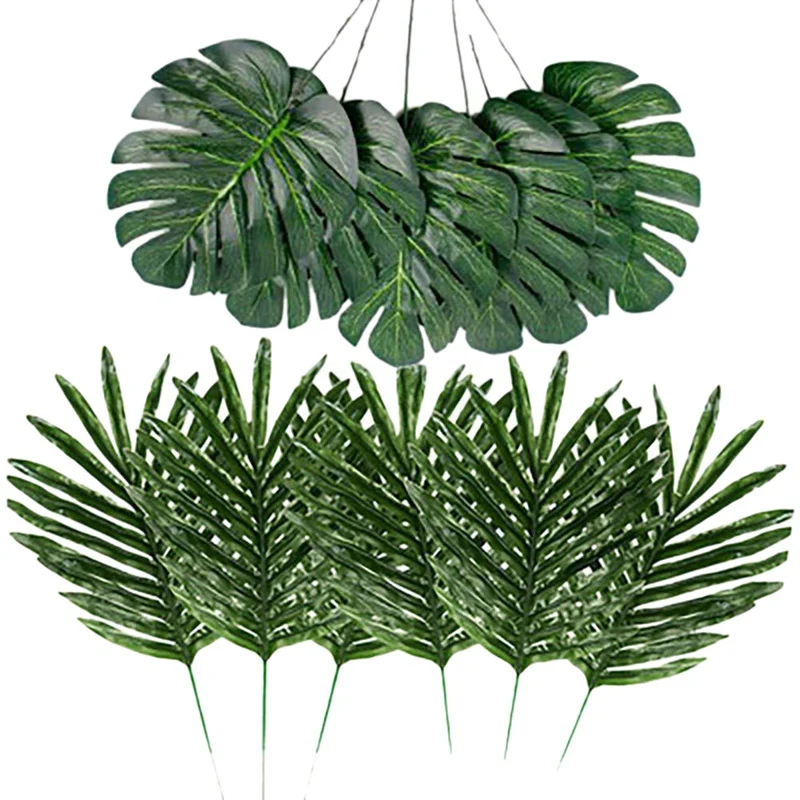 

Promotion! 24 Pcs 2 Kinds Tropical Plant Palm Leaves Artificial Palm Leaves Faux Leaves Safari Leaves Hawaiian Turtle Leaf Lua