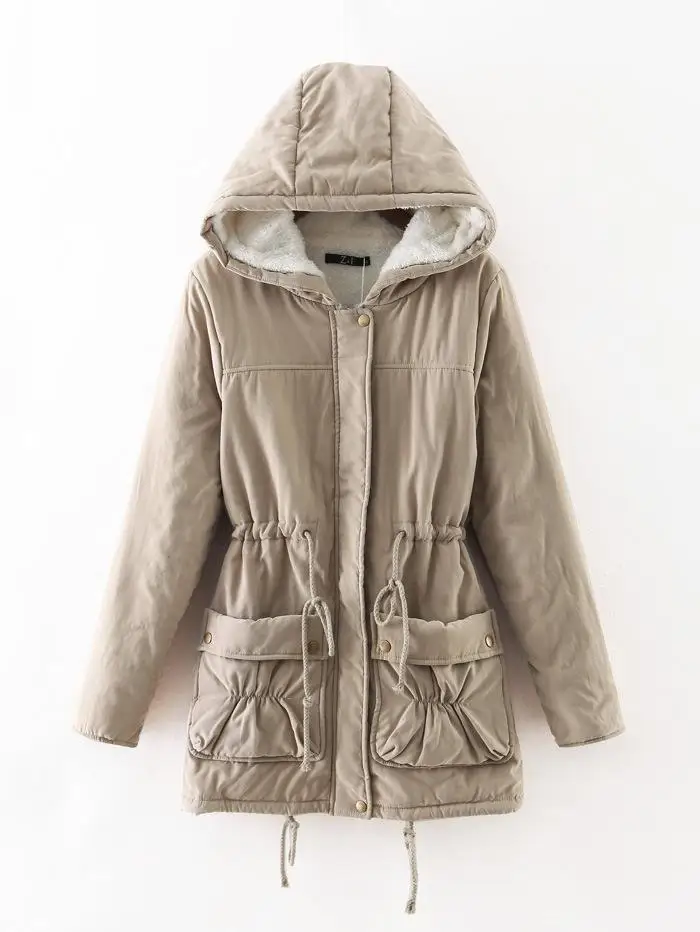 Lusumily Новинка, зимние женские куртки, хлопковое Стеганое пальто, длинные тонкие парки с капюшоном, повседневное стеганое одеяло, зимняя верхняя одежда, теплое пальто - Цвет: Khaki