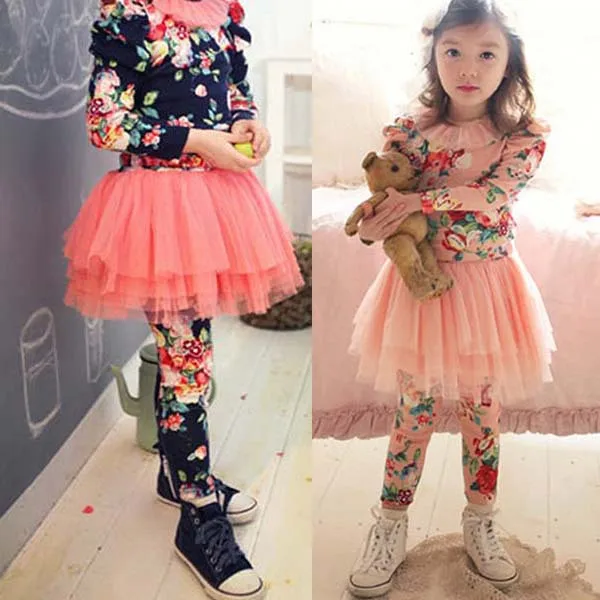 Hot Leggings for Kids Baby Girls Culottes Floral Leggings Tutu Tulle Gauze Legging Pants Skirts 2