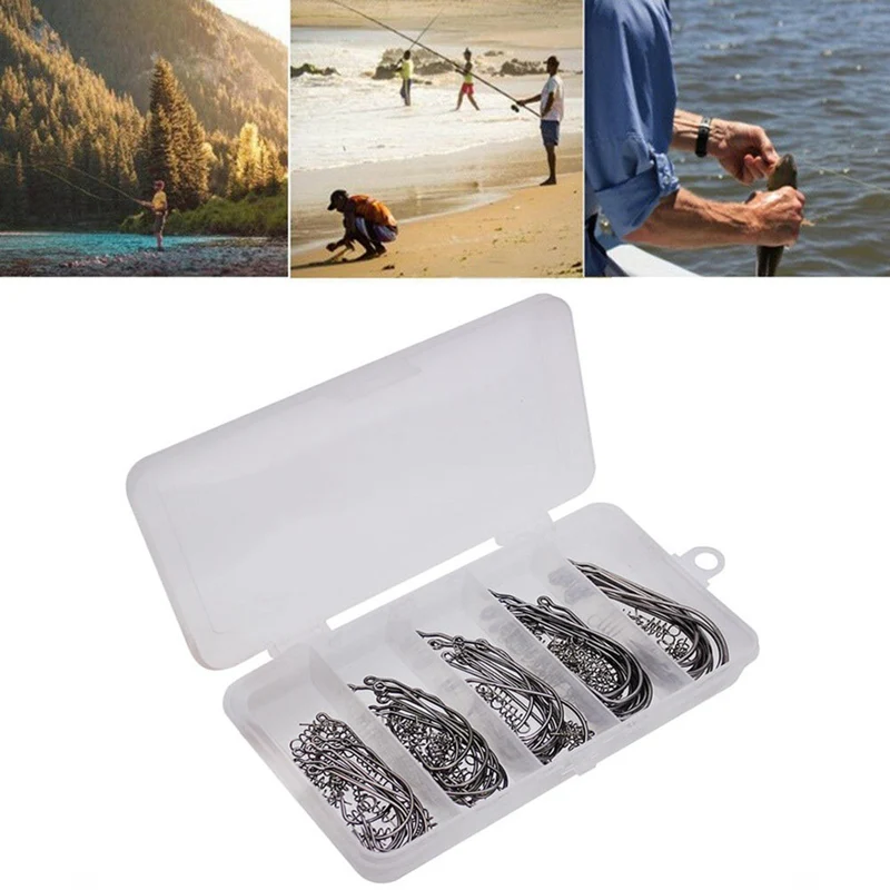 

50pcs/set Fishing Crank Hooks With Spring Lock Needle High Carbon Barbed Fishhooks for soft bait fishing accessories ST