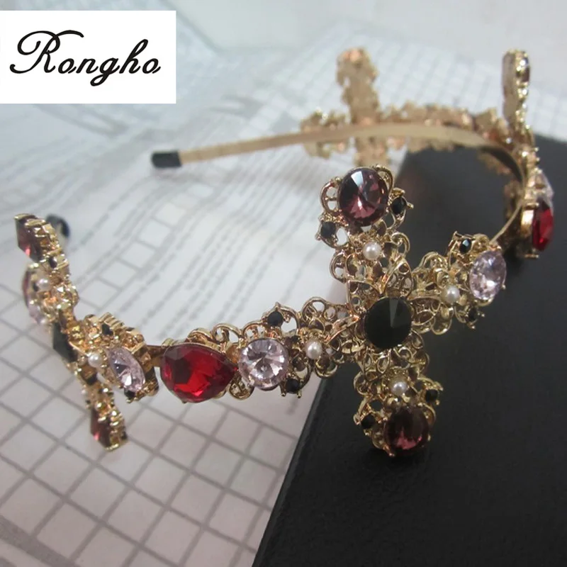 

New multi rhinestone cross hairbands for women fashion hair jewelry bridal tiaras gold headband crowns wedding hair accessories