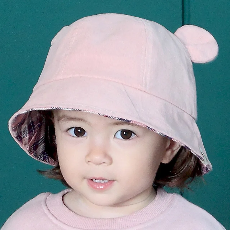 Fashion Baby Bucket Hat For Girls Cute Bear Ears Hat Toddler Kids Hat Caps Cotton Boys Girls Sun Cap Autumn Baby Girls Clothing (25)