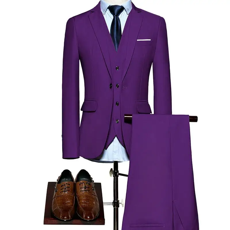 (سترة + سروال + سترة) الكلاسيكية الرجال دعوى ضئيلة الأزرق الملكي الزفاف العريس ارتداء الرجال بدلة سوداء سادة زي Mariage أوم S-6XL