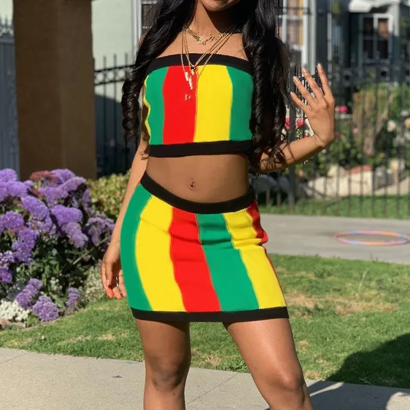 Plus Size Xxl Two Piece Set 2Pcs Outfits Women Slash Neck Crop Tops And Mini Skirts 2 Pieces Short Summer Matching Sets | Женская одежда