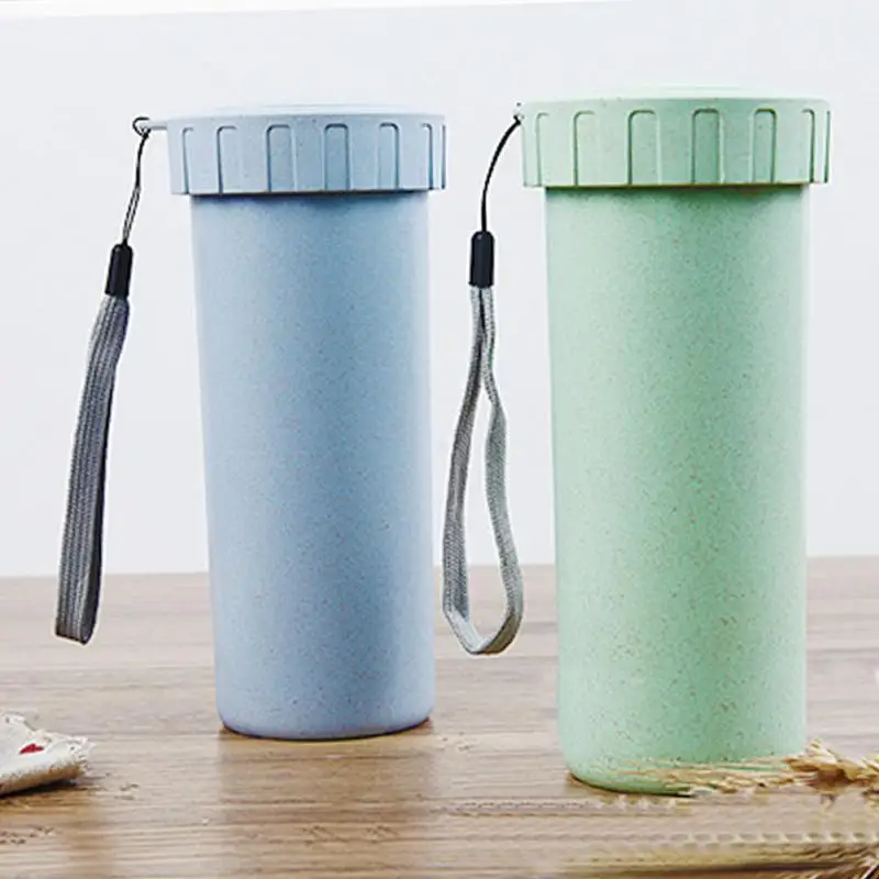 

Portable Water Cup With Cup Leakproof Unbreakable Travel Yoga Water Cup Running Camping wheat straw+PP Water Cups #705