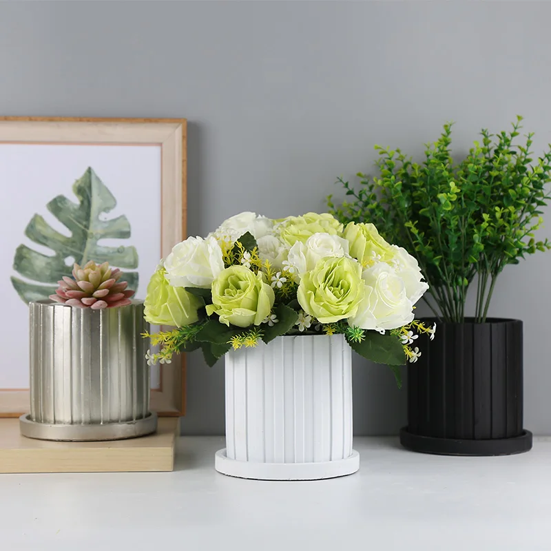 

Concrete flowerpot silicone mold living room decoration straight cylinder concrete flowerpot mold with tray mold
