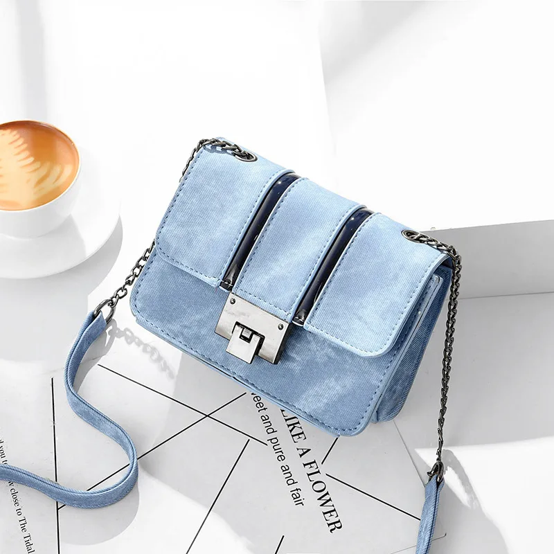 

2018 Summer Fresh Denim Blue Women's Shoulder Bags High Quality Fabric Chain Sweet Lady Crossbody Bag women bags designer