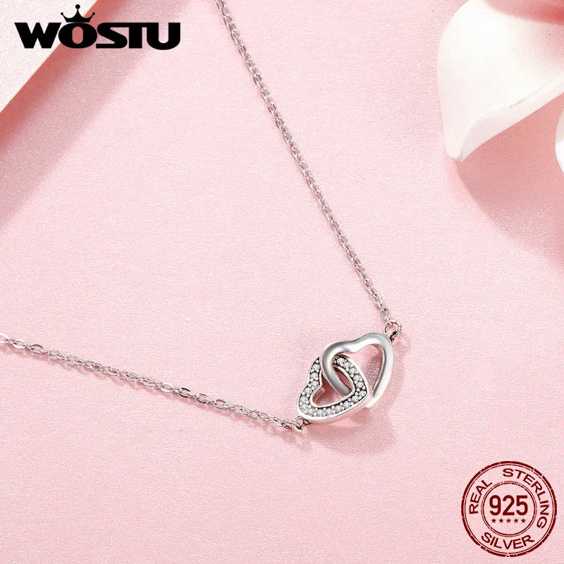 WOSTU подарок на день Святого Валентина, 925 пробы Серебряное ожерелье с подвеской в виде сердца для девушки, Серебряное ювелирное изделие FIN181