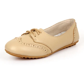 

Summer women ballet flats shoes Leather Lace-up soft comfortable ladies casual shoes peach white black