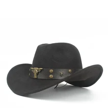 Крутая Женская и Мужская шерстяная ковбойская шляпа в западном стиле с вывернутыми полями, Мужская Черная кепка, Sombrero Hombre, джазовая Кепка, размер 56-58
