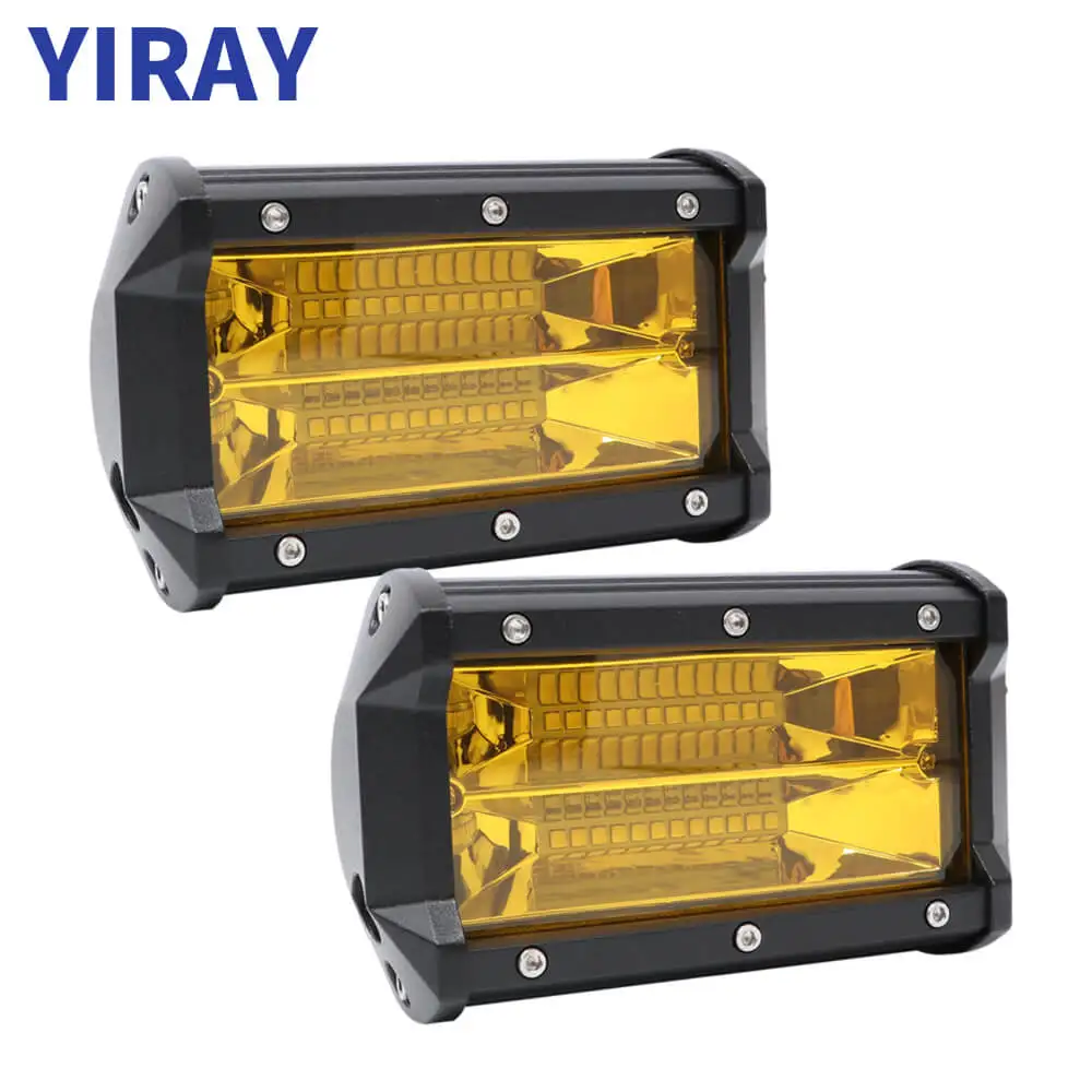 YIRAY 5 Inch 72W 2Pcs Yellow LED Work Light for motorcycle Driving Offroad Boat Car Tractor Truck 4x4 SUV ATV 12V 24V 5&quot Bar |