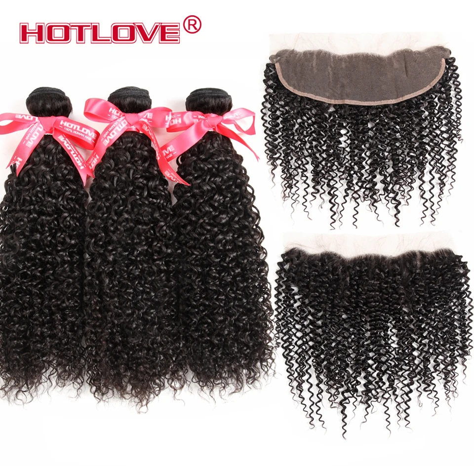 

Hotlove Brazilian Curly Hair with Ear to Ear Lace Frontal Closure Remy 100% Human Hair Weave Lace Frontal with 3 Bundles