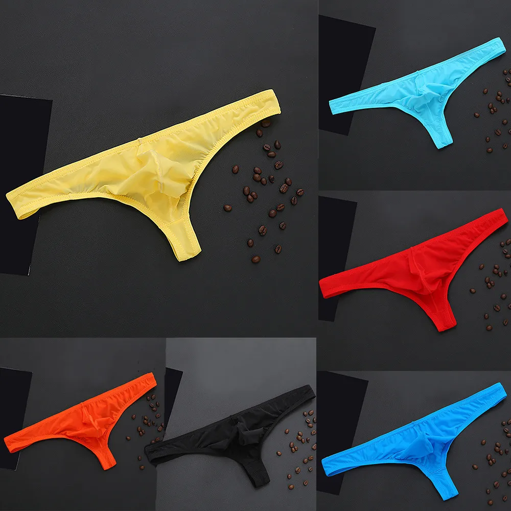 

men sexy under wear Sexy Thong Nylon Low waist Solid Shorts Raised Underwear Ice Silk T Men's Underwear Panties 6 styles F300206