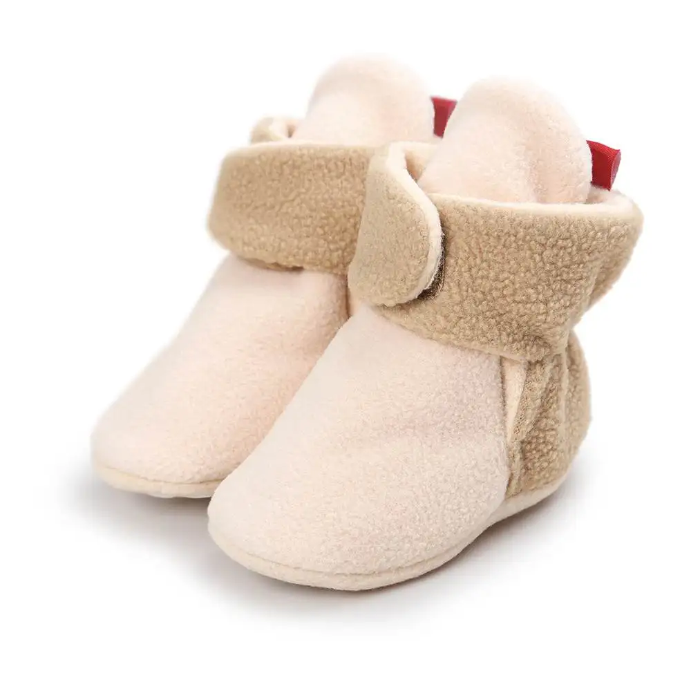 Хлопковая кожаная обувь для маленьких мальчиков; зимняя теплая обувь из искусственного флиса для новорожденных; нескользящая повседневная обувь для малышей
