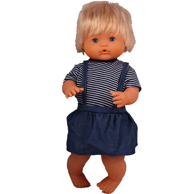 16 дюймовая кукольная одежда 41 см Nenuco Ropa Accesorios Nenuco 40 см белая футболка с круглым вырезом для куклы джинсовая юбка на подтяжках - Цвет: stripes T skirt