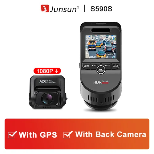 With Back Camera Junsun 4 к 2160 P Ultra HD автомобиль видеорегистратор двойной объектив Dashcam Встроенный gps трекер ночное видение камера с 1080 170 сзади камер - Название цвета: With Back Camera