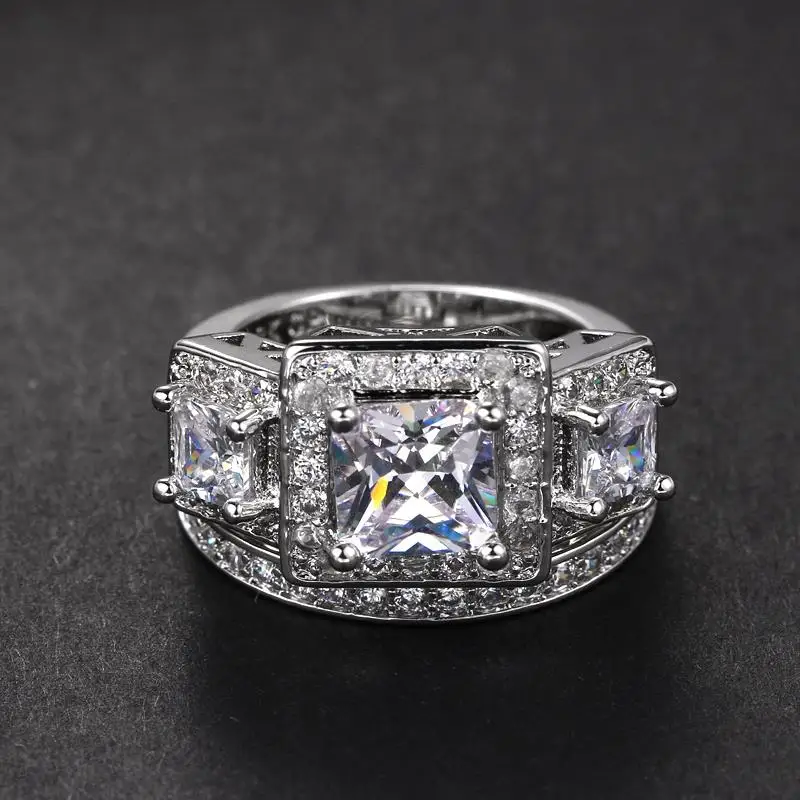 Double Fair White Gold Color Brand Ring Sets For Women or Men High Quality Anniversary Gift New Jewelry Rings DFYG028