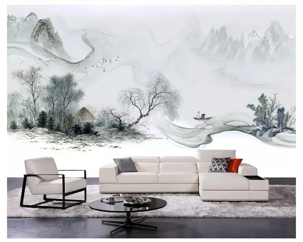 beibehang Classic modern personality fashion wall paper luxury atmosphere ink landscape new Chinese TV sofa background wallpaper