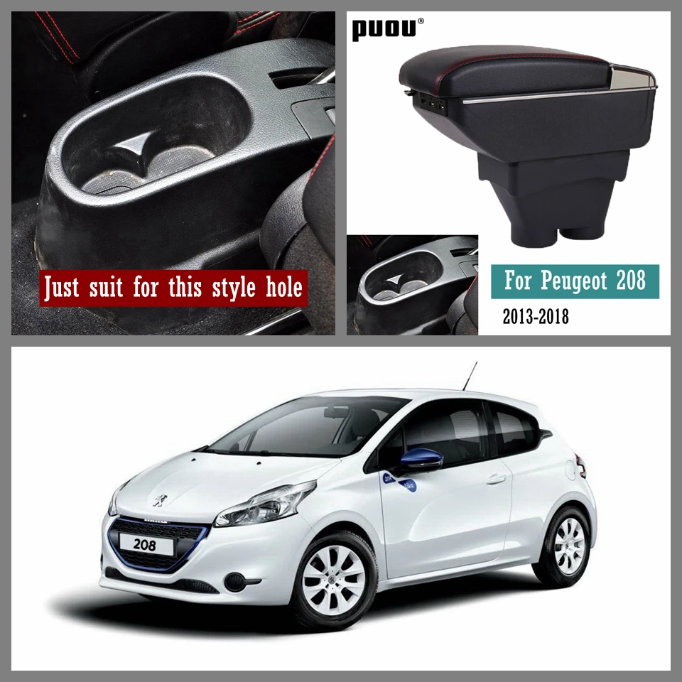 Подлокотник для peugeot 208 2013-, двухслойный, увеличивающий рост, зарядка через usb, центральная консоль, коробка для хранения, аксессуары для украшения автомобиля