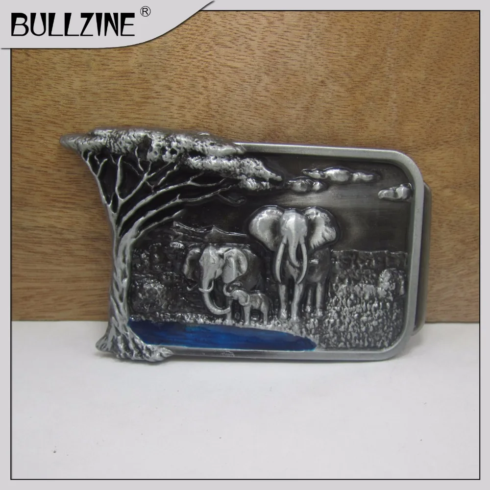 

The Bullzine Elephant belt buckle with pewter finish FP-03252 with continous stock