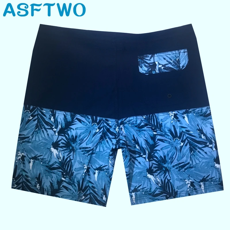 ASFTWO пляжные шорты-бермуды для мужчин, эластичные тканевые пляжные шорты для серфинга, быстросохнущие синие шорты для плавания с принтом XXL