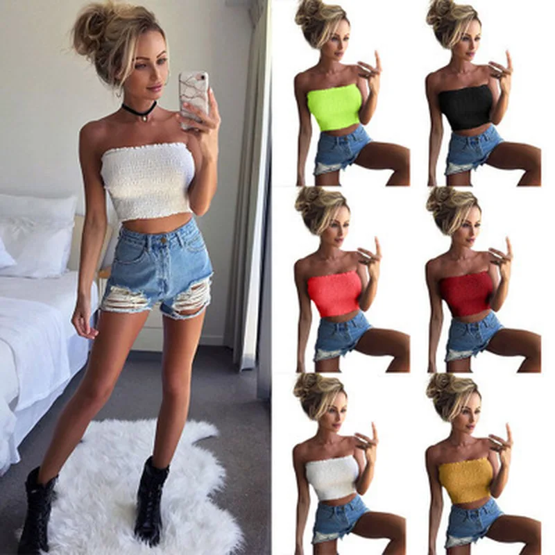 

Sexy Lady Solid Ruffle Tube Tops Intimates Women Strapless Ruched Elastic Boob Bandeau Bra Lingerie Underwear Wrap Crop Tops
