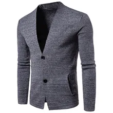 Однотонный тонкий мужской вязаный кардиган свитера Повседневный v-образный вырез мужской модный свитер вязаный корейский стиль Европейский размер зимнее пальто