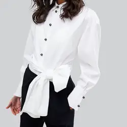 Офис лук Повседневная Блузка Новый 2018 Весна рубашка Для женщин с длинными рукавами белые рубашки на пуговицах женские элегантные Рабочая