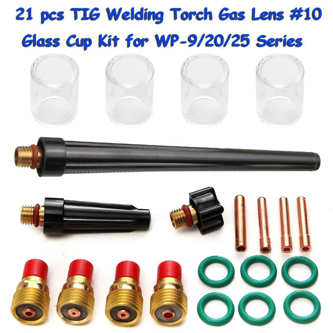 21pcs/set New TIG Welding Torch Gas Lens #10 Glass Pyrex Cup Kit for WP-9/20/25 Series Tool accessories | Инструменты