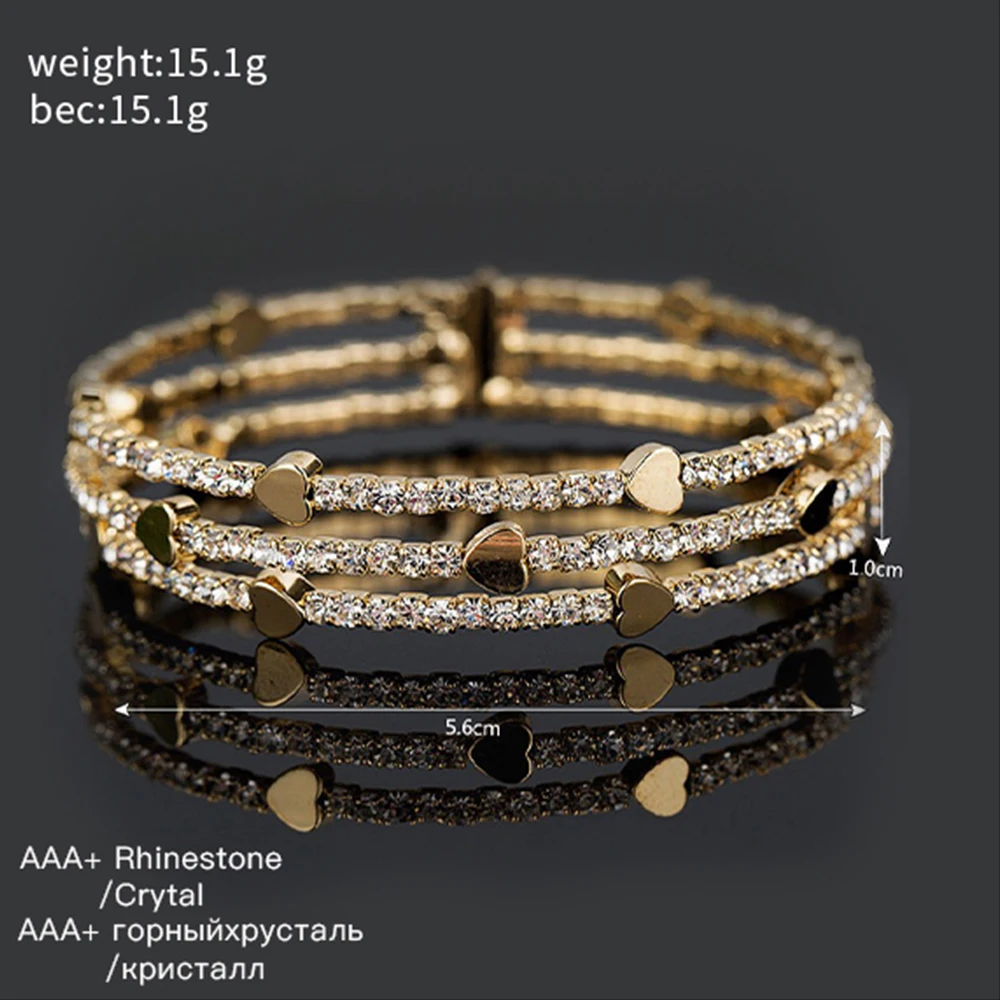 New Fashion Elegant Women Bangle 3 row Wristband Bracelet Crystal Cuff Bling Lady Gift Bracelets & Bangles B020 bangle bracelet crystal bracelets