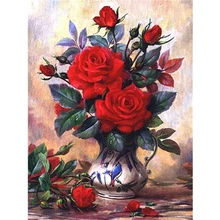 Роза серии масляная краска ing по номерам на холсте «цветок в вазе» цифровая краска цветок DIY картина ручная краска ed украшение дома
