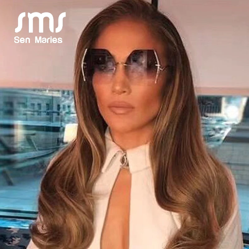 New Rimless Oversized Sunglasses Women Men Luxury Fashion Metal Square Female Sun Glasses Gradient Colorful Shades UV400 oculos