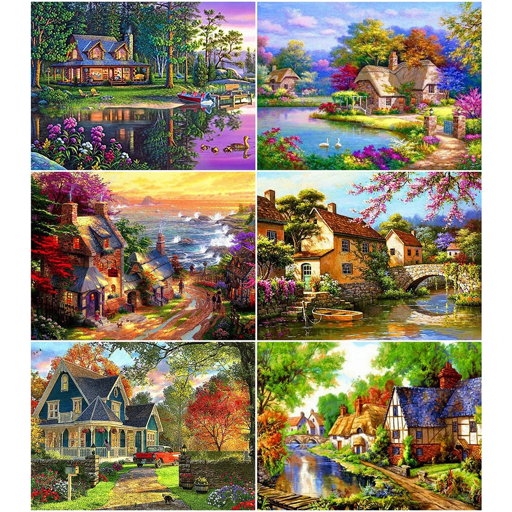 

Diamond Embroidery Full Display Landscape Lodge Pattern Beadwork Diamond Painting Scenery New Arrivals Manual Art Gift a1323