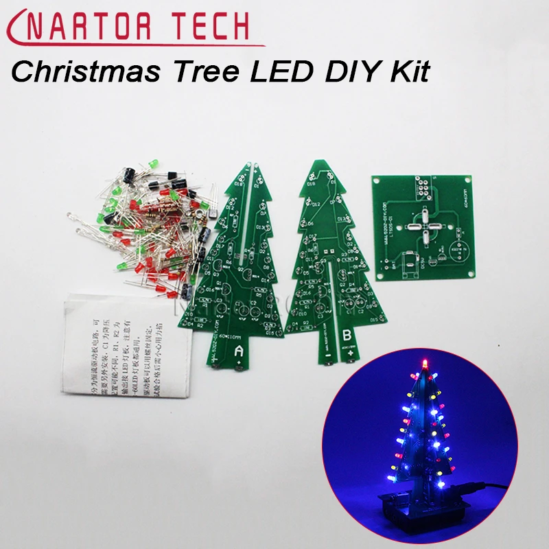

Christmas Tree LED DIY Kit Three-Dimensional 3D Red/Green/Yellow LED Flash Circuit Parts Electronic Fun Suite Christmas Gift