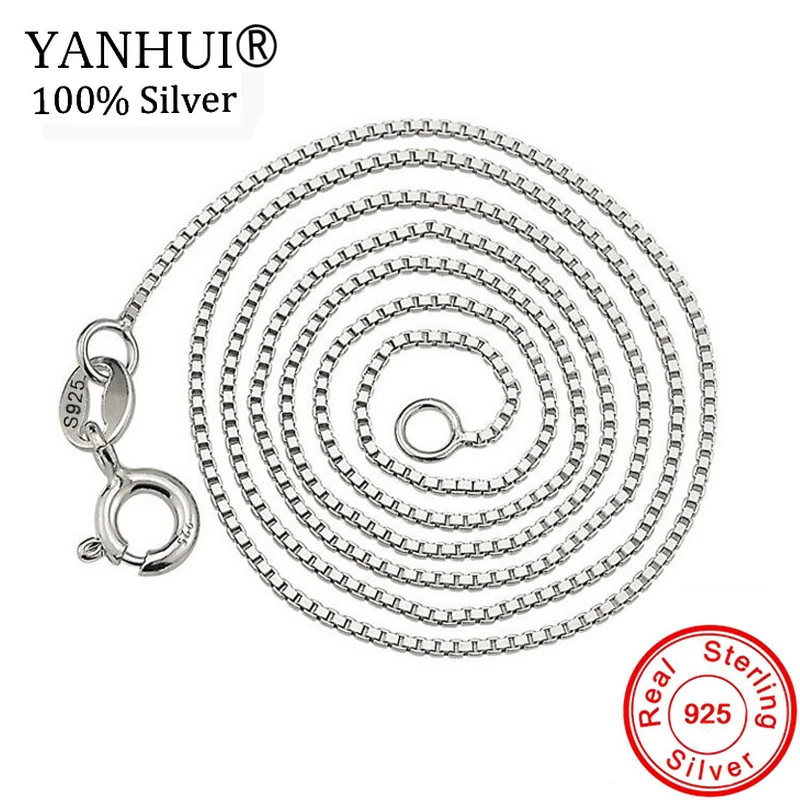 

YANHUI 100% Real Solid 925 Silver Wedding Choker Necklace for Women 45cm long Box Chains Necklaces Fine Jewelry YNC24
