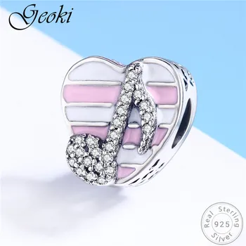 

Geoki 925 Sterling Silver Micro Cubic Zirconia Dancing Melody Beads fit Original Pandora Bracelet Pink Musical Heart Charms
