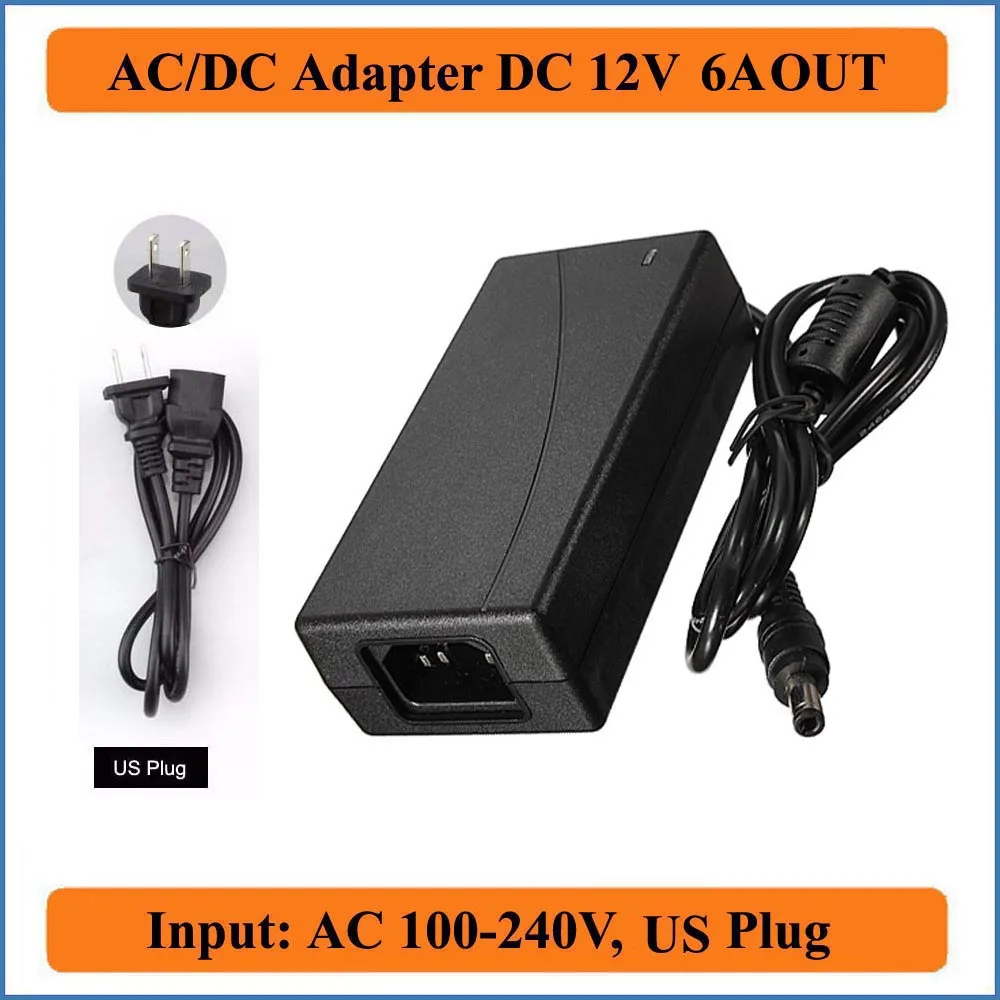 12V 6A штепсельная вилка американского стандарта AC DC адаптер AC100 240V преобразователь