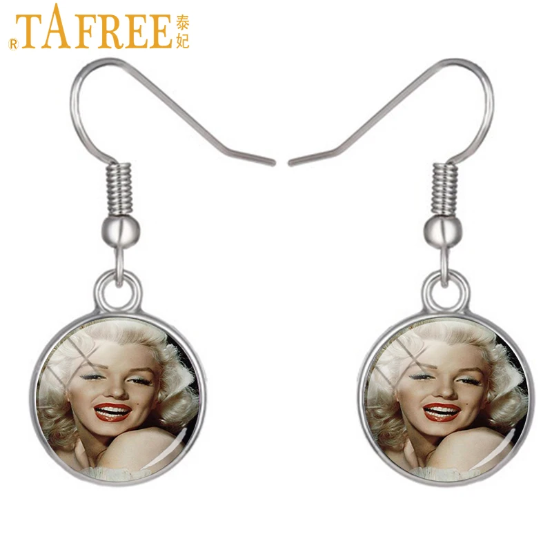 

TAFREE Beautiful Movie Super Star Dangle Earrings fashion Monroe Hepburn Elvis drop earrings hot selling trendy jewelry A684