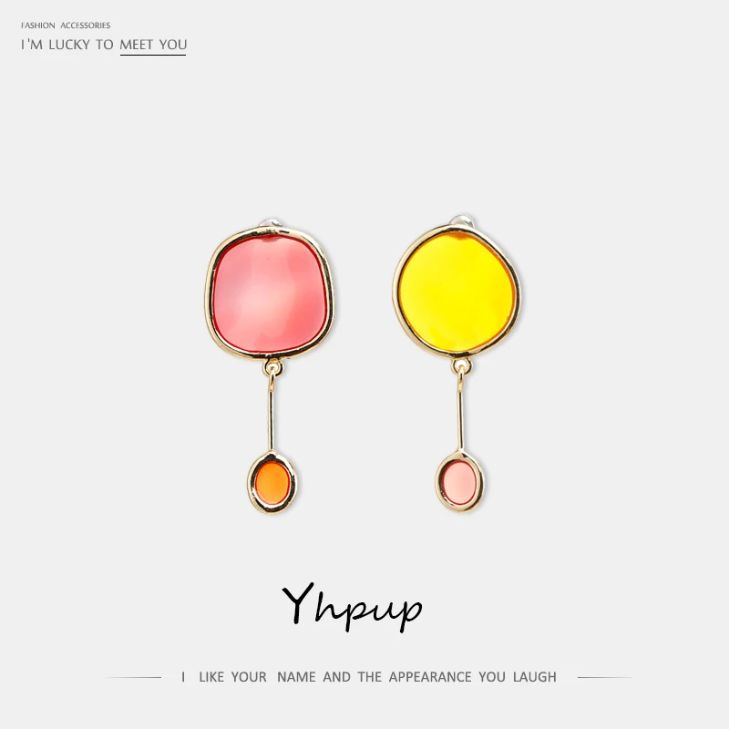 Yhpup Trendy Korean Candy Enamel Color Round Dangle Earrings Copper Geometric Minimalist Jewelry for Women Girl Summer Brincos