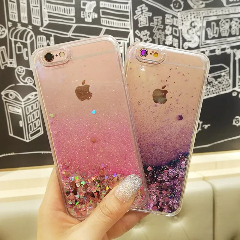 Мягкий силиконовый чехол с блестками в виде сердечек для iPhone 7|case for iphone|case pluscase |