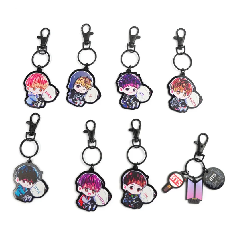 1PC Cute Cute Acrylic Kpop BTS Keychain Korean Style Cartoon Key Chain