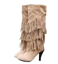Neue Frühling Modelle Weiblichen hochhackigen Stiefel Mit Fransen Stiefeln Frauen High-top stiefel sexy beine Botas Femininas Größe 34 ~ 43
