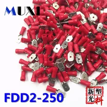 FDD2-250 мужской изолированный Электрический обжимная Клемма для 1,5-2.5mm2 Разъемы Кабель провод разъема 100 шт./упак. красный