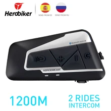 HEROBIKER 1200M BT Motorcycle Helmet Intercom Waterproof Wireless Bluetooth Moto Headset Interphone with FM Radio for