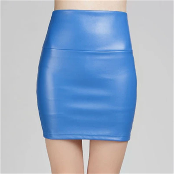 Зимние женские облегающие мини юбки из искусственной кожи, 14 цветов, сексуальная модная Клубная кожаная юбка-карандаш, однотонная Повседневная SMT-A019 с высокой талией - Цвет: Небесно-голубой