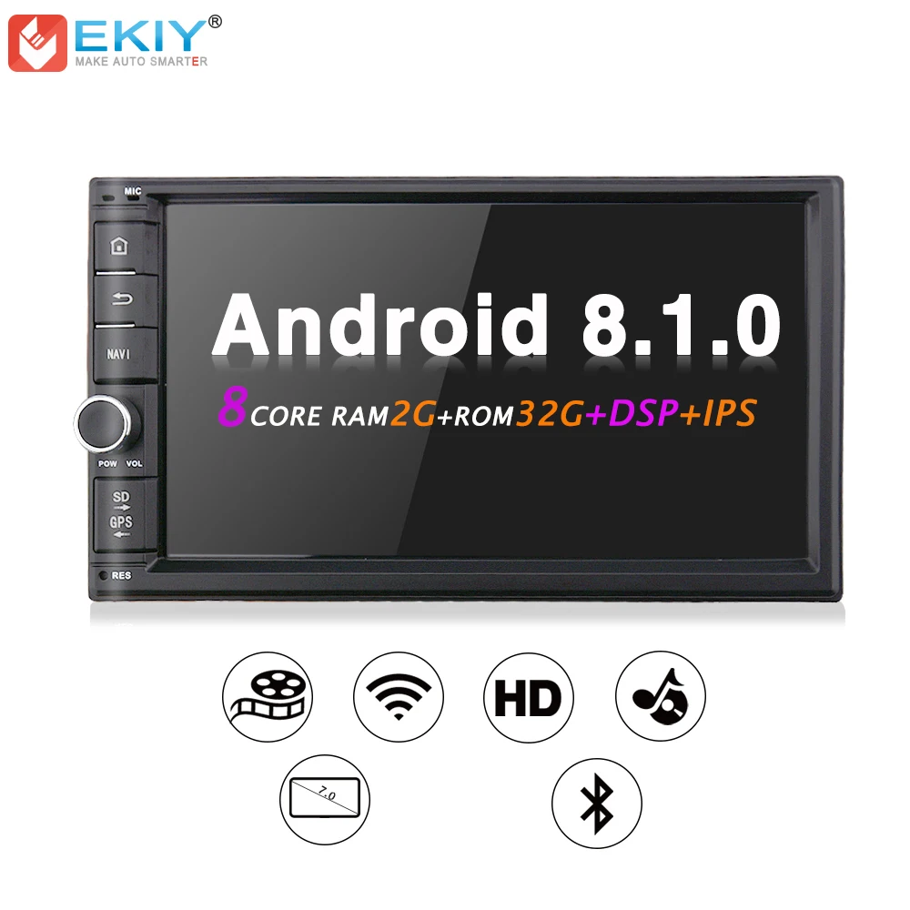 

EKIY Android 8.1 8 Cores 2G 32G Universal 2 Din Car DVD GPS Navigator Multimedia Player System DSP Stereo Music Audio TPMS Radio