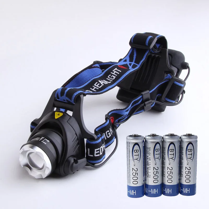 Goedkoop 5000 Lumen Led koplamp XM L T6 Verstelbare zoom Koplamp waterdichte licht tent licht + 4x2500 mah 1.2 v AA Oplaadbare Batterij